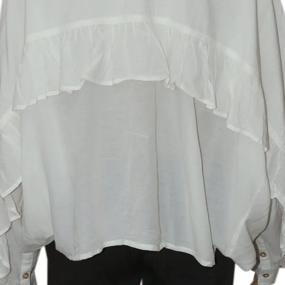 Anthropologie Pilcro Batwing Back Ruffle Buttondown White Top XLP